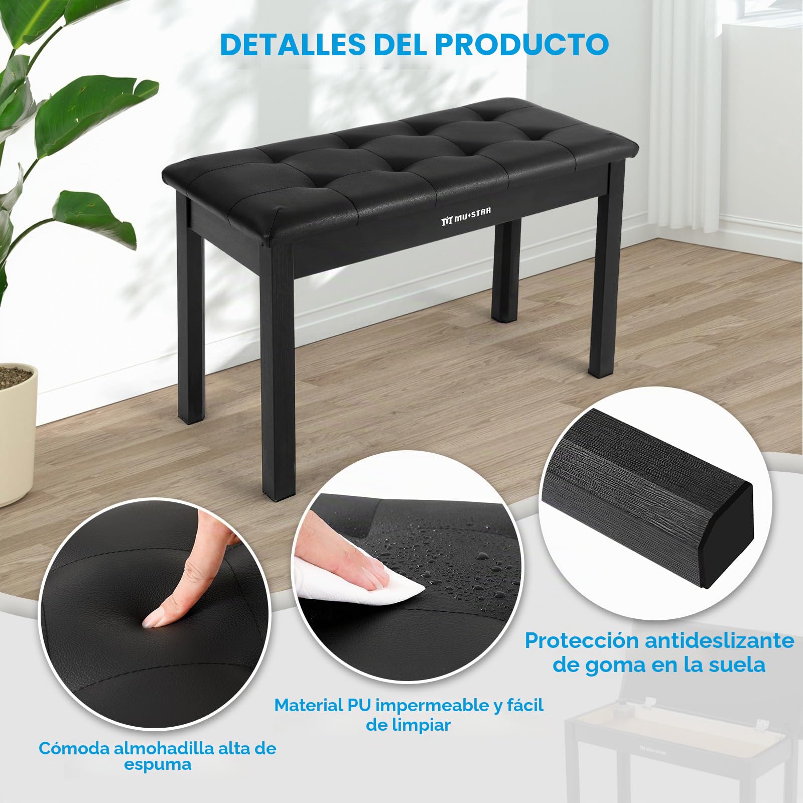 MUSTAR Piano Digital de 88 teclas con banco, teclado piano tamaño completo con 3 pedales, piano eléctrico portátil, piano digital para el hogar con MIDI-USB y soporte, negro