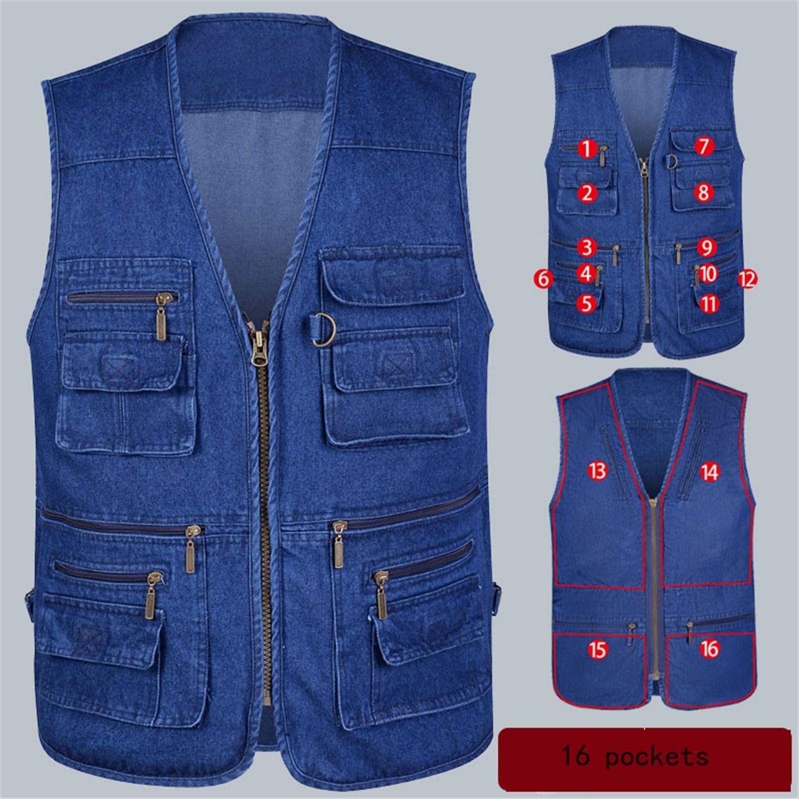 CLSQLXYJZC Gilet Leggero Uomo, Gilet Da Cowboy Estivo Versatile Da Uomo Multitasche Con Cerniera Per Pesca E Fotografia, Pesca Traspirante Fotografi, Per Safari Ed Escursionismo