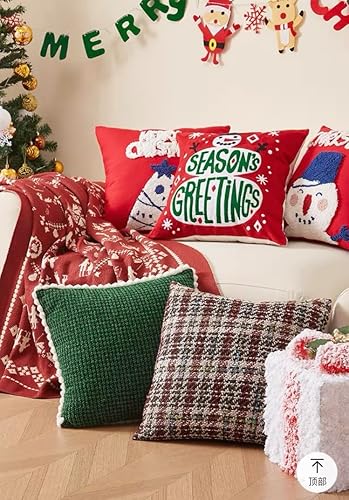 Miniatura 10 de Lently Funda de cojín bordada decorativa navideña (A_ Joy 18 x 18 pulgadas)