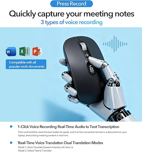 Miniatura 3 de Ratón inalámbrico AI con grabadora de voz y audio, mouse Bluetooth inalámbrico para MacBookPCportátil, diseño silencioso, USB-C recargable de 2.4