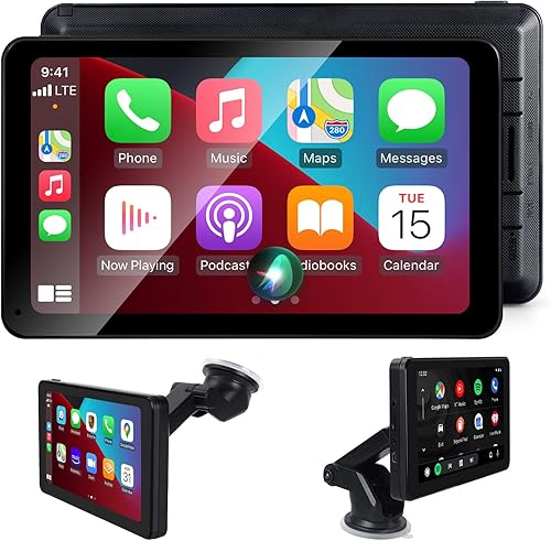 Wireless Apple CarPlay Android Auto Screen, Car Stereo 7" HD Touch Screen Portable Navigation Radio Vedio Player Bluetooth WiFi, Voice Control, Mirror Link
