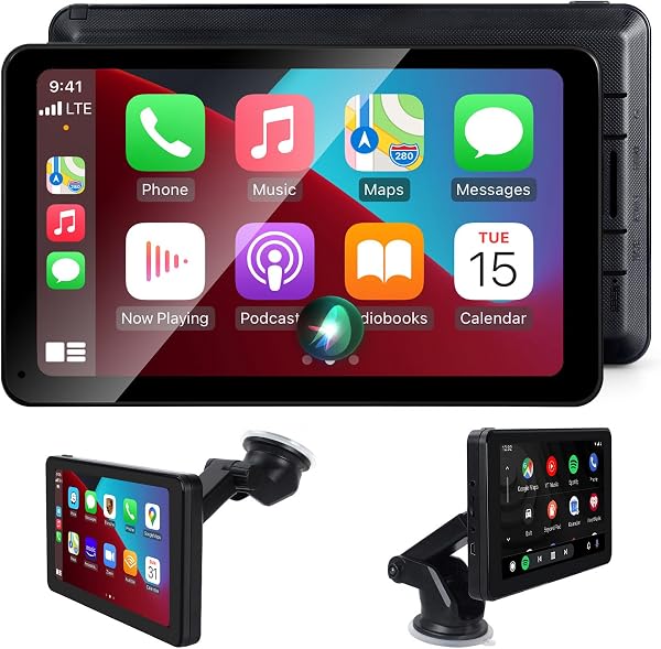 Wireless Apple CarPlay Android Auto Screen, Car Stereo 7" HD Touch Screen AirPlay Portable Navigation Radio Video Music Player Bluetooth WiFi, Voice Control, Mirror Link - 1