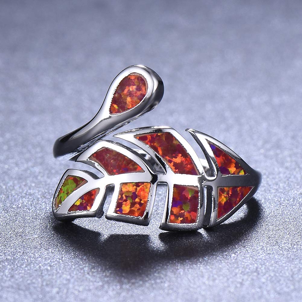 Anillos Ajustables de Plata de Ley 925 con ópalo para Adolescentes, Oro de 14 Quilates/Oro Rosa, Anillo de Hoja Abierta, joyería de otoño para Mujeres