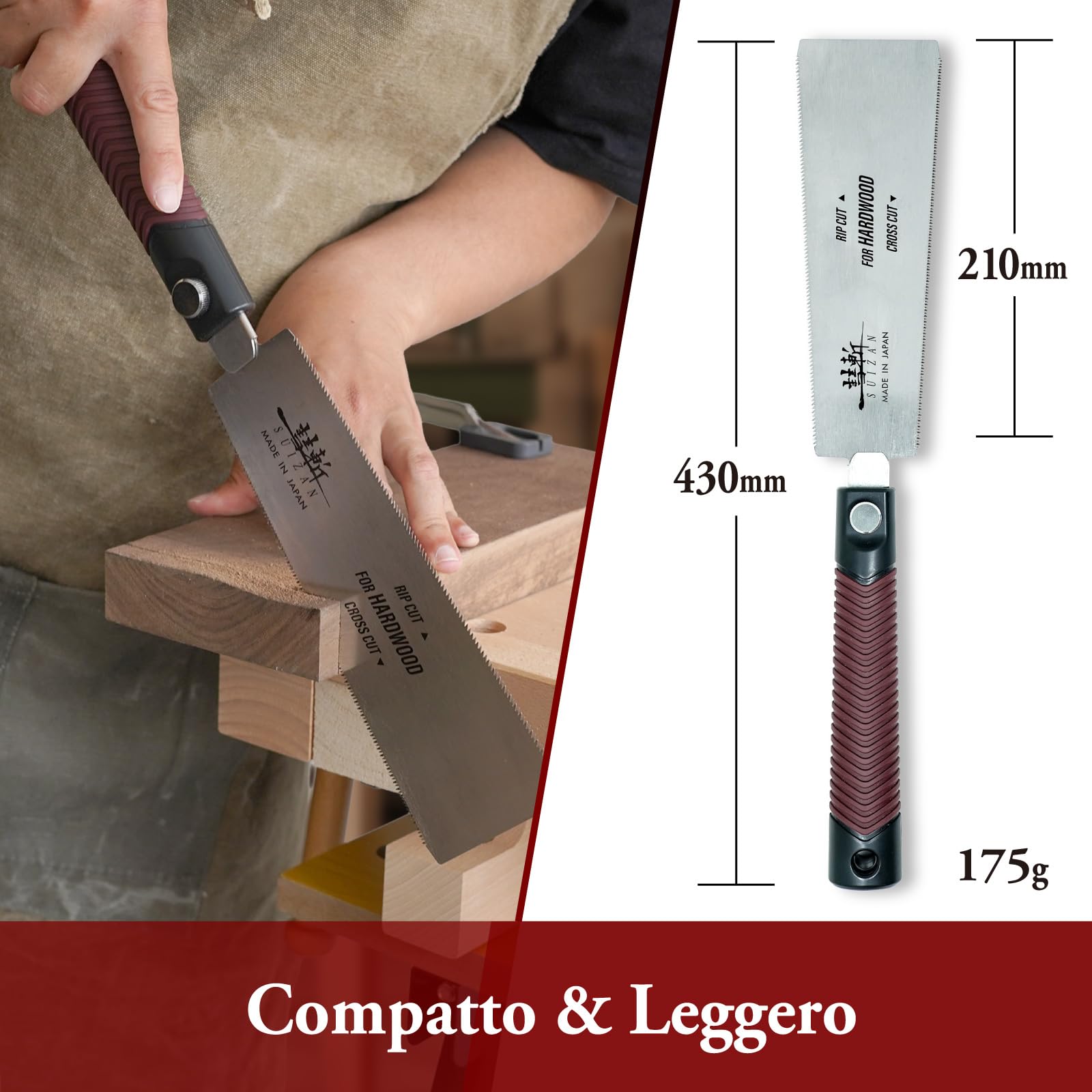 SUIZAN Ryoba Sega giapponese doppio taglio 210mm legno duro - Seghetto | Professionale Attrezzi Falegnameria Ebanisteria Carpenteria Segaccio a mano trazione longitudinale trasversale giapponesi