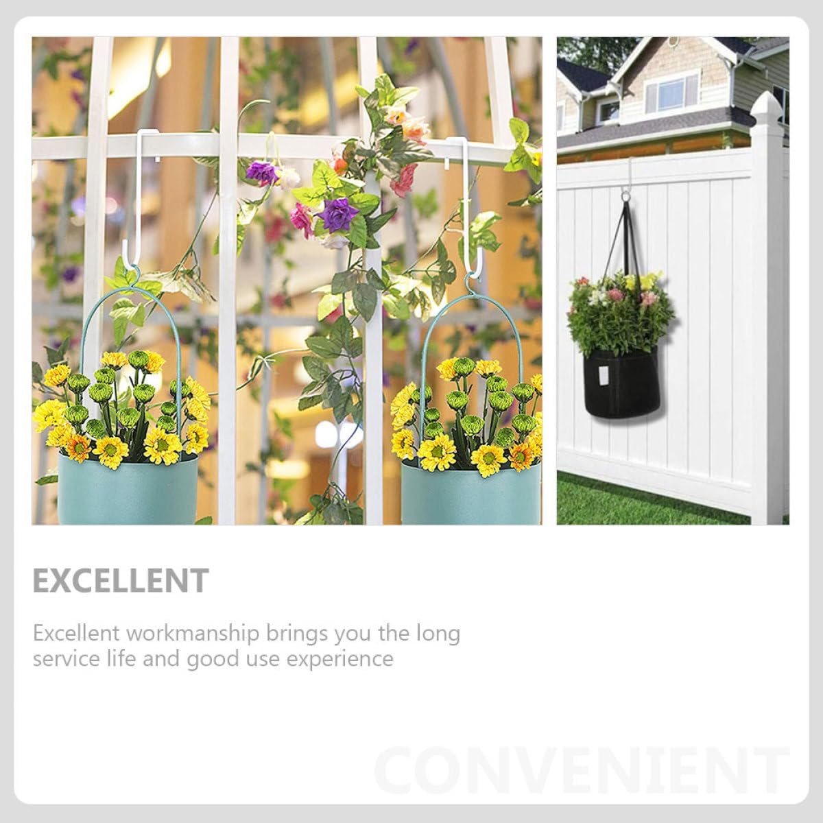 Toddmomy 6 Pieces White Iron Garden Hanging Plant Hooks for Balcony Fence Flower Pot Hangers Outdoor Multipurpose Patio Plant Brackets