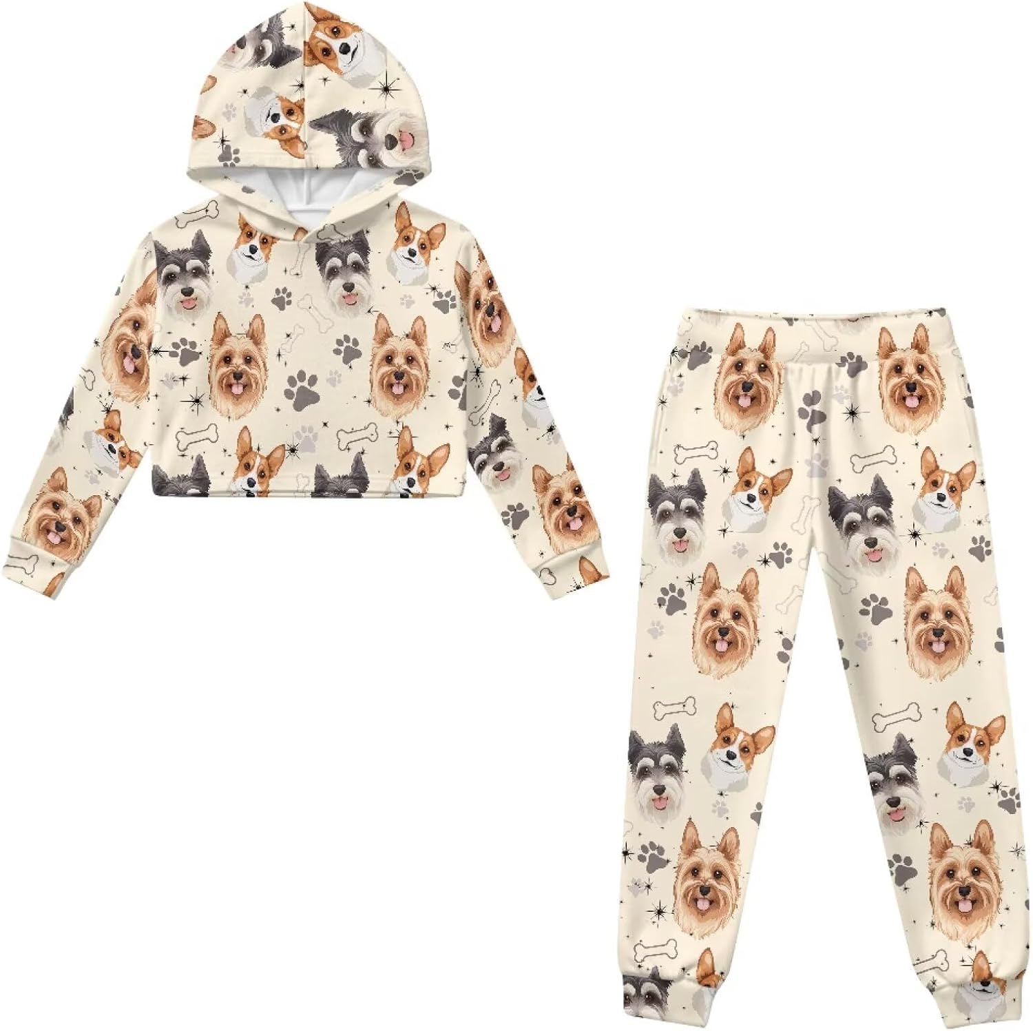 Girls Crop Athletic Hoodies, Long Sleeve Pull Over Crop Hoodie with Pocketed Tracksuit (4-13 Years)
