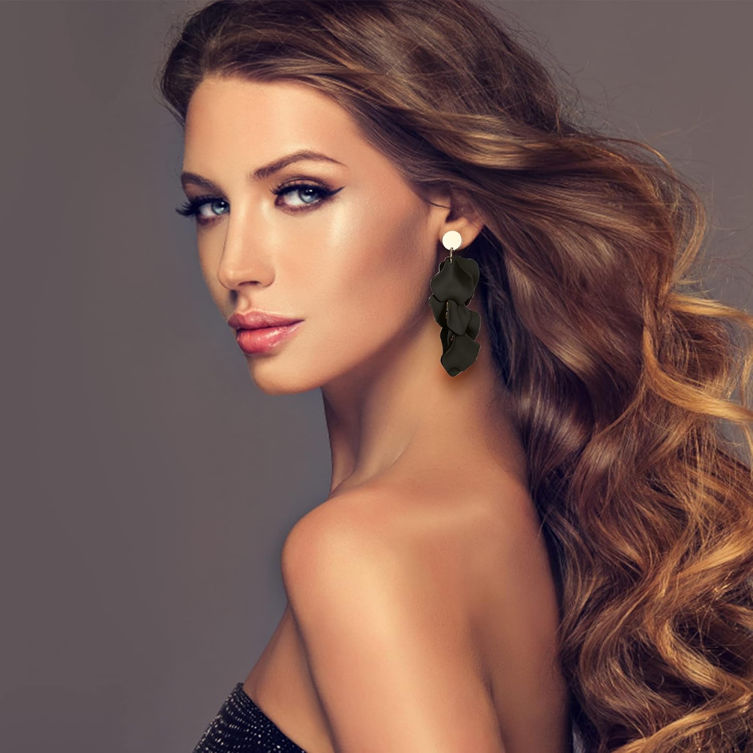 THUNARAZ Acrylic Clip on Earrings for Women Long Rose Petal Earrings Dangle Exaggerated Flower Earrings Drop Statement Floral Tassel Earring - Image 6