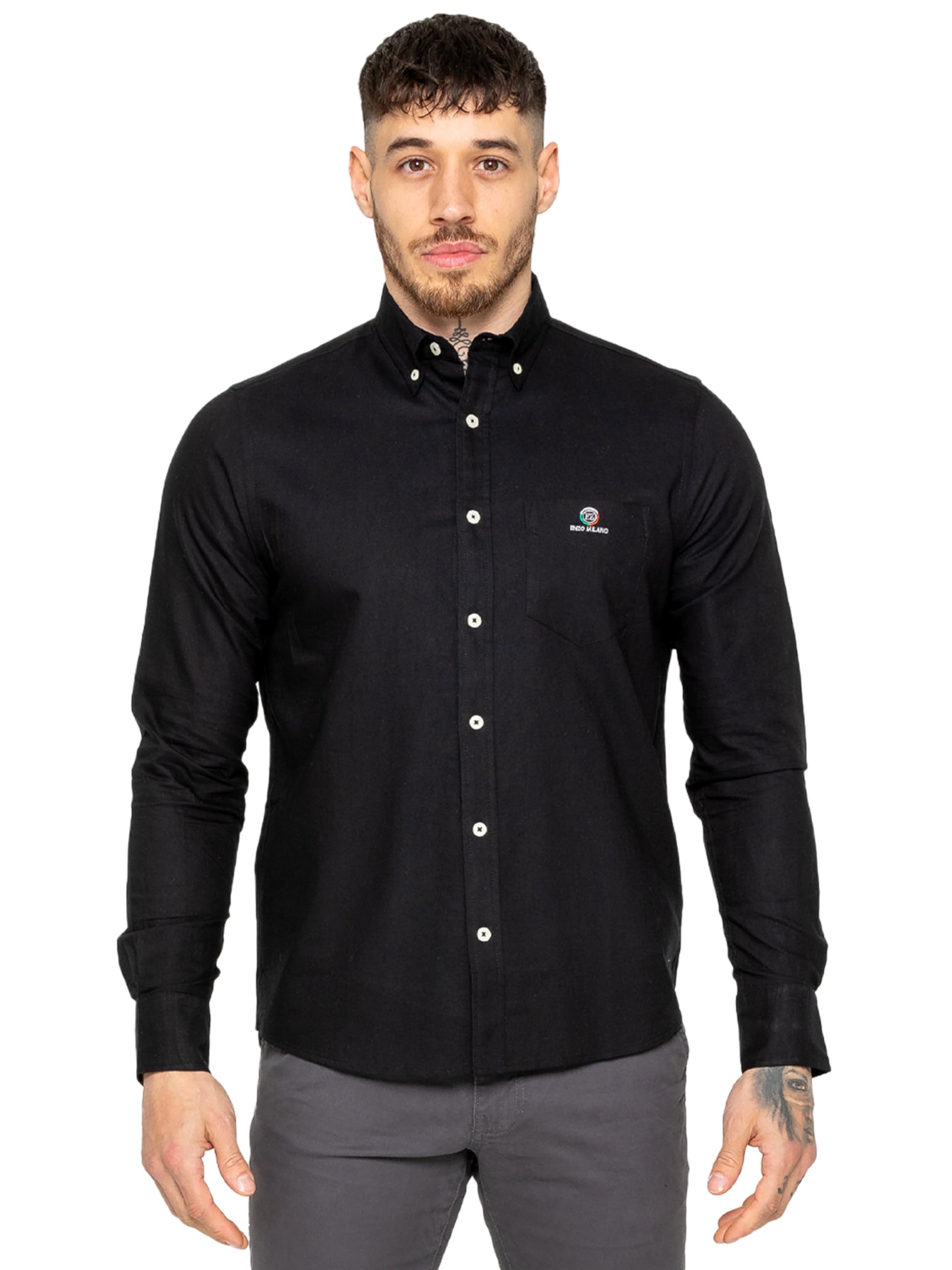 989Zé Enzo Men's Black Shirt Long Sleeves Casual Denim Regular Fit Button Down Shirt With Pockets Msh4 Shirts L