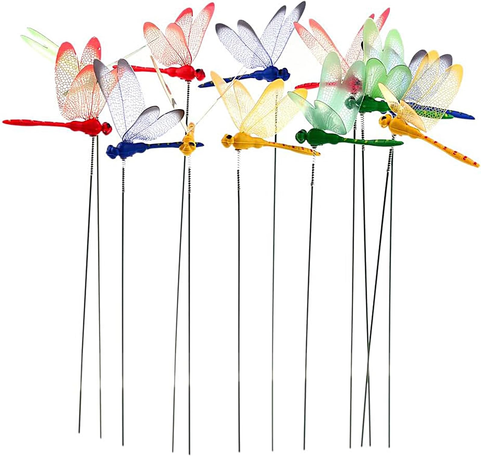 24 Pieces 3D Dragonfly Garden Decor Dragon Fly Garden Stakes Dragonflies Garden Ornaments Patio Decoration Dragonfly Stakes with Sticks, 4 Colors