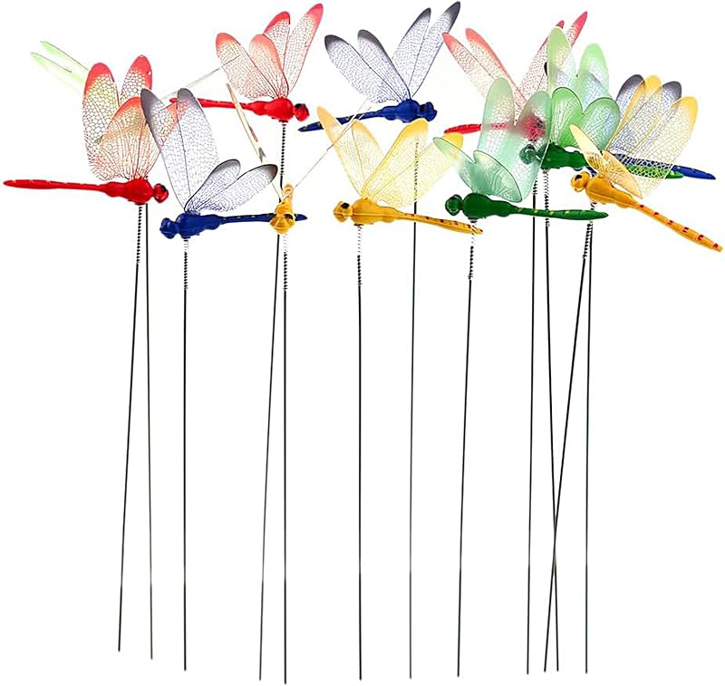 24 Pieces Dragonfly Garden Stakes 3D Dragonfly Garden Decor | Garden Dragonflies Ornaments Patio Decoration with Sticks for Indoor Outdoor Yard, 4 Colors