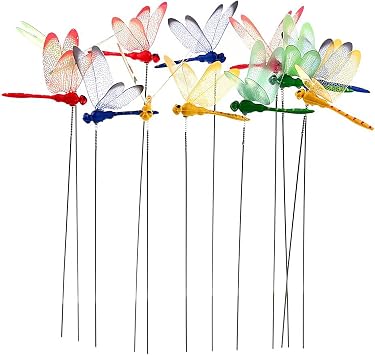 24 Pieces 3D Dragonfly Garden Decor Dragon Fly Garden Stakes Dragonflies Garden Ornaments Patio Decoration Dragonfly Stakes with Sticks, 4 Colors
