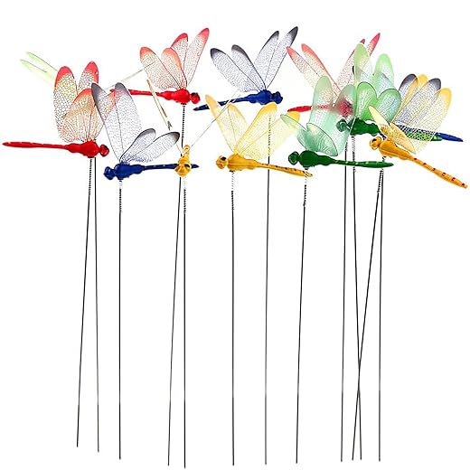 24 Pieces 3D Dragonfly Garden Decor Dragon Fly Garden Stakes Dragonflies Garden Ornaments Patio Decoration Dragonfly Stakes with Sticks, 4 Colors