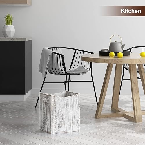 Miniatura 7 de ETELI Paquete de 2 cubos de basura de madera rústica, pequeños cubos de basura de madera con asas dobles para dormitorio, baño, oficina, sala