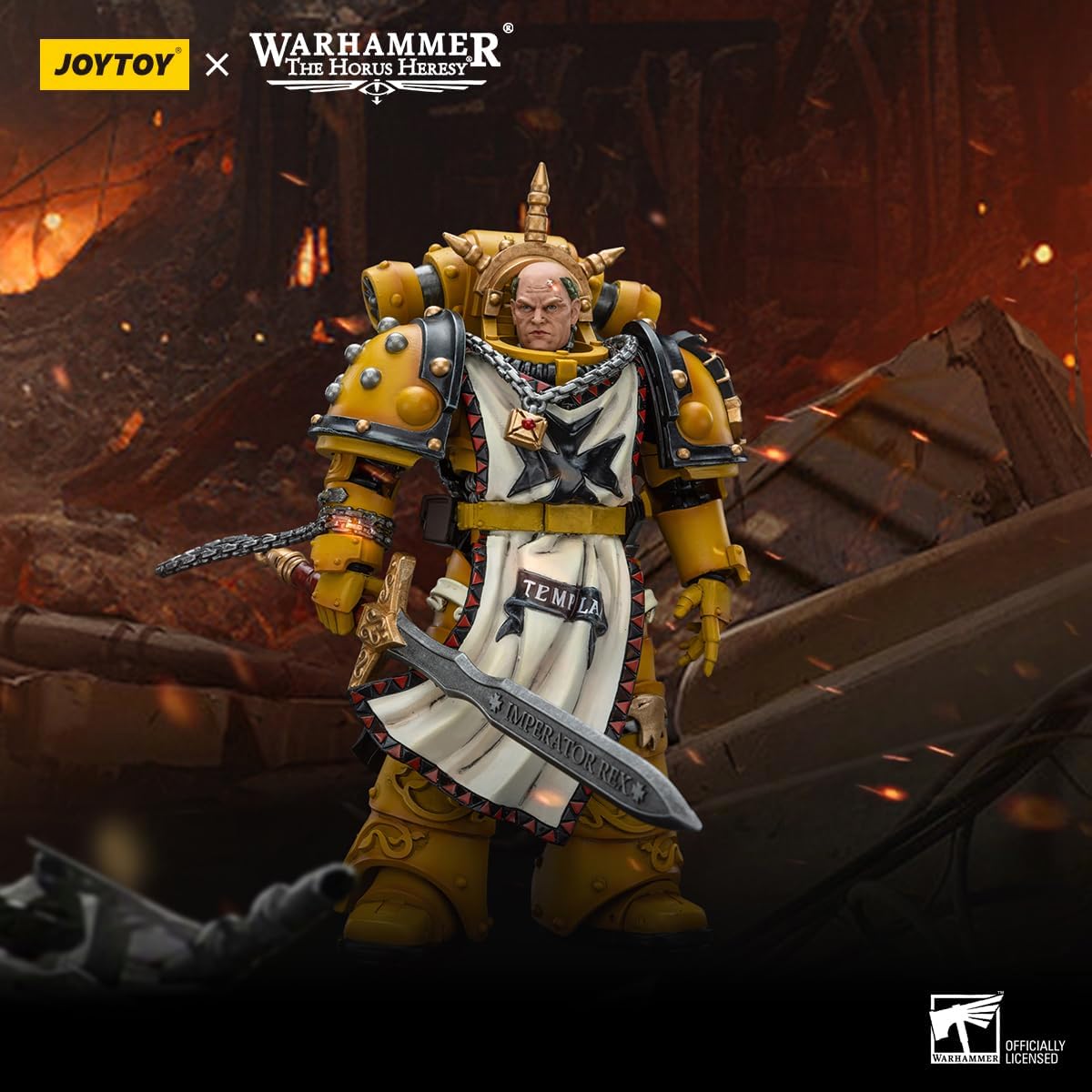 JOYTOY Warhammer 40K Sons of Horus 1/18 Imperial Fists Sigismund, First Captain of The Imperial Fists 4.8in Action Figure