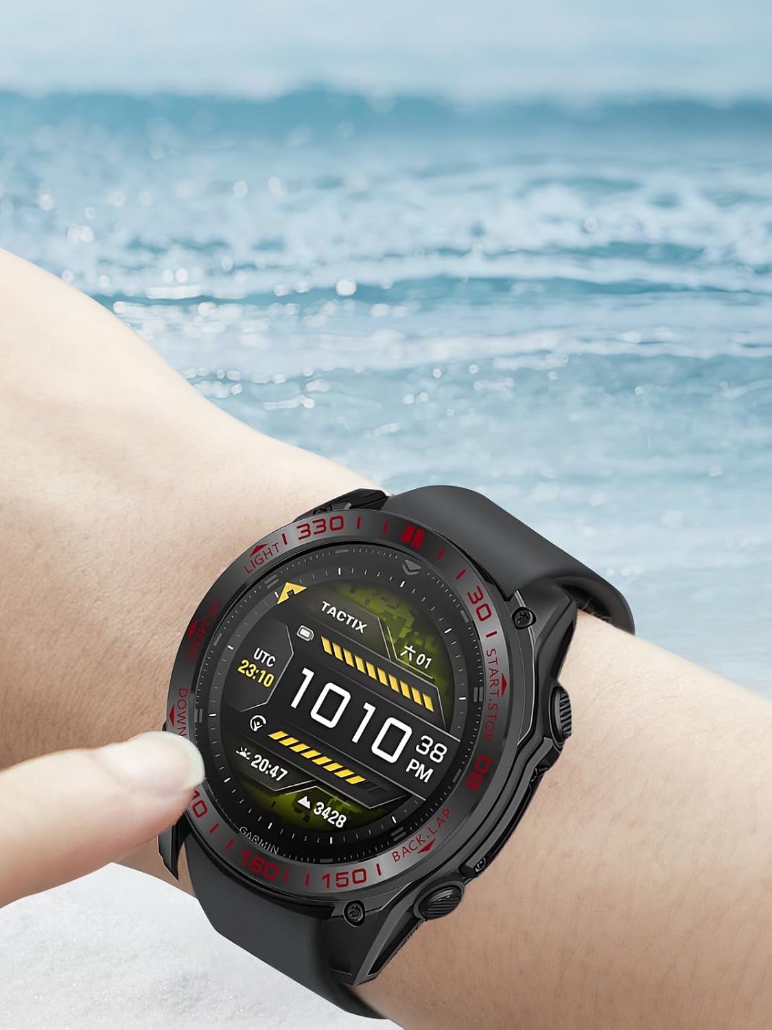 Watch Bezel for Garmin Tactix 8 51mm AMOLED Display Smart Watch, WUNIAK Stainless Steel Polished Adhesive Cover Anti-Scratch Protector Cover Ring for Garmin Tactix 8 51mm (Black) image 4