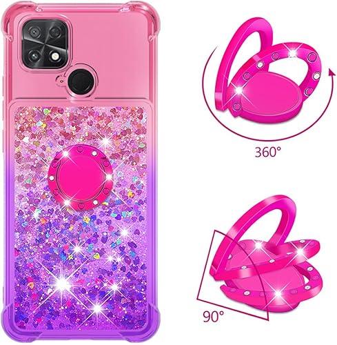 Miniatura 2 de ONV Funda de silicona para Xiao mi Poco C40  con anillo de metal Funda de teléfono brillante con soporte de arena de flujo parachoques anticaída