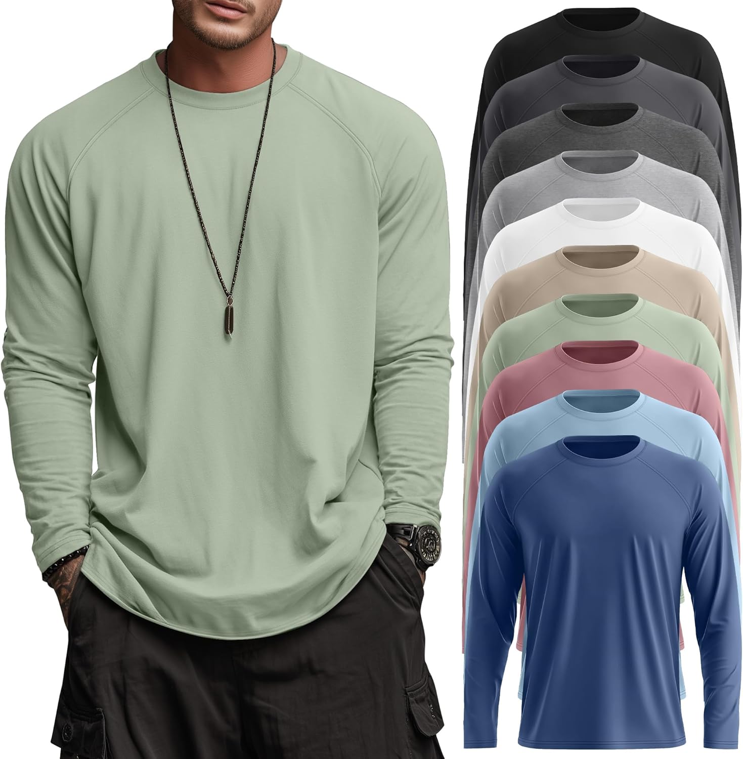 10 Pack Men Big and Tall Cotton Shirts Long Sleeve Tops