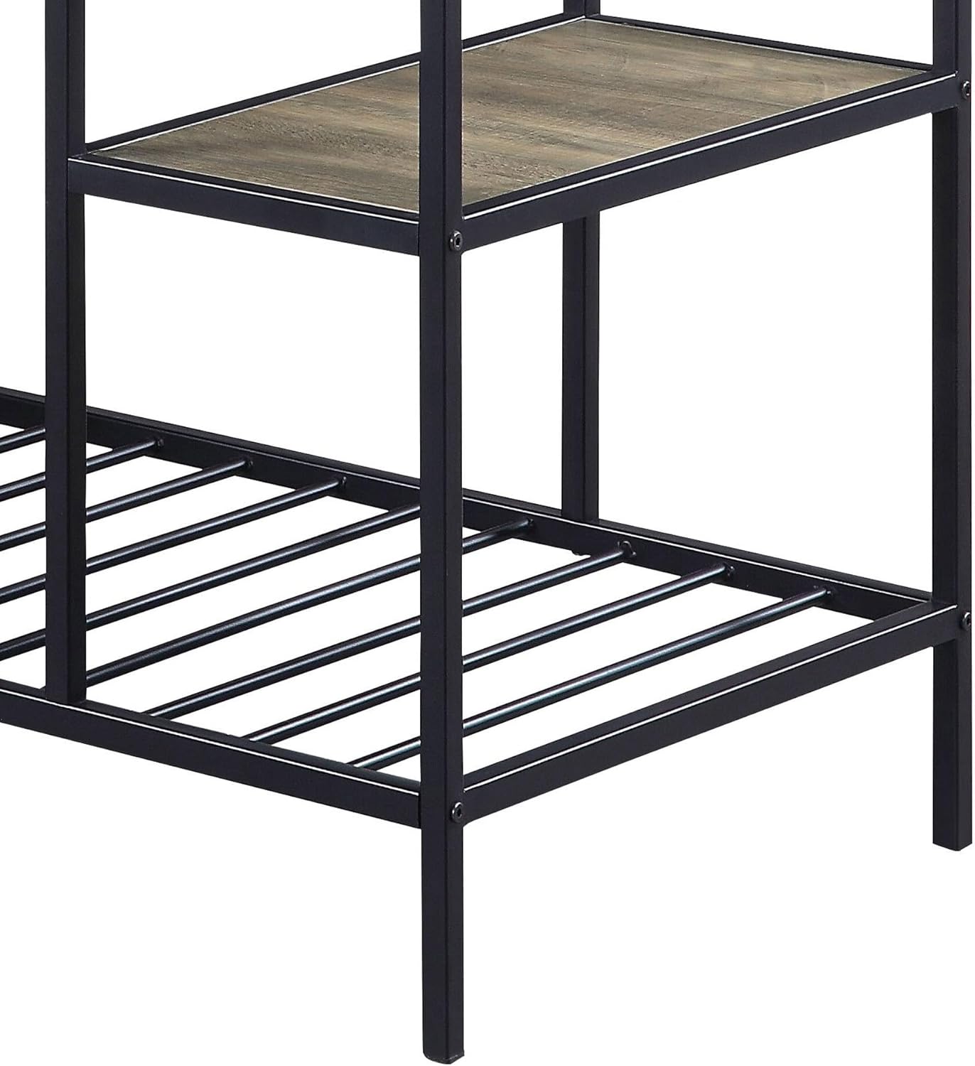 Rustic Oak & Black Kitchen Island with Open Shelving - Modern Farmhouse Style, Spacious Storage, Multi-Functional Design for Dining & Cooking