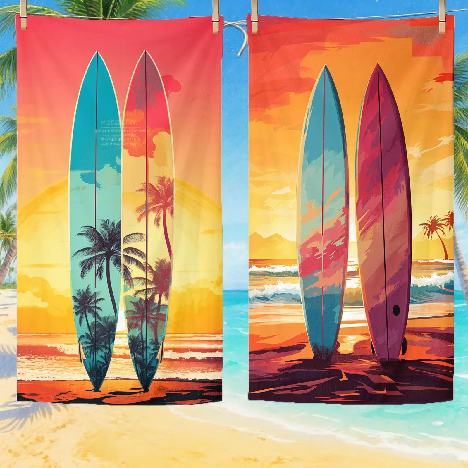 Telo Mare Microfibra, Telo Mare Grande 200 x 100 cm Set da 2, Antisabbia Asciugatura Rapida Assorbente Salvietta da Spiaggia Asciugamano per Palestra Piscina Viaggi Sport Picnic, Tavola da surf Q-766