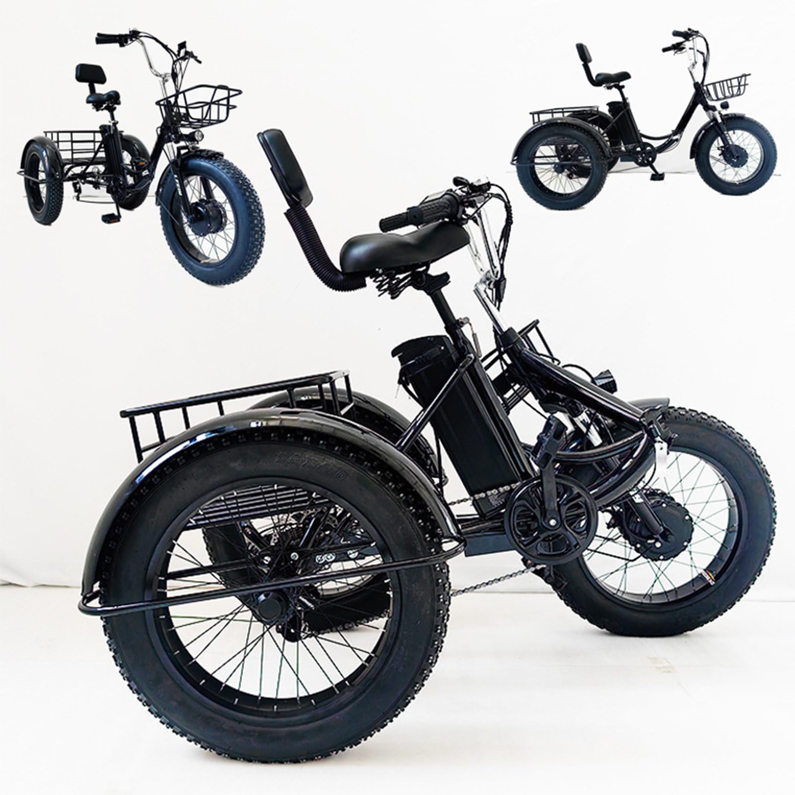 Triciclo Elettrico Pieghevole per Adulti, Triciclo a Pedali Con Pneumatici Larghi Da 20'', Cestino per La Spesa, Display Digitale Lcd, Clacson Di Sicurezza, Faro a LED - Autonomia 32 Km,Massima:200 Kg