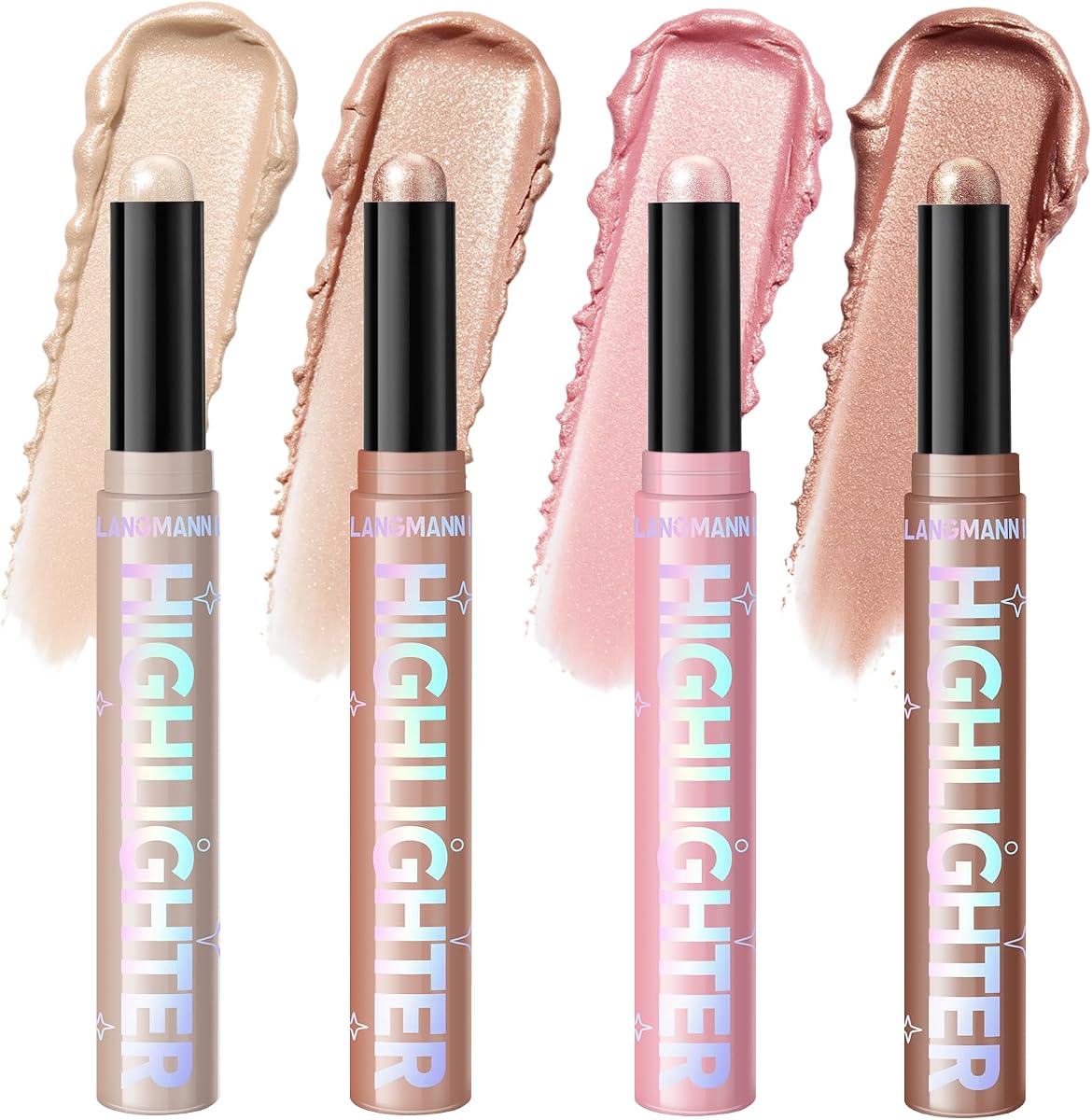 Juego de barras resaltadoras en crema de 4 colores para rostro, kit de maquillaje con brillo luminoso | Seis tonos cremosos y mezclables crean un brillo luminoso para todos los tonos de piel, ideal para el maquillaje diario, fiestas y viajes.