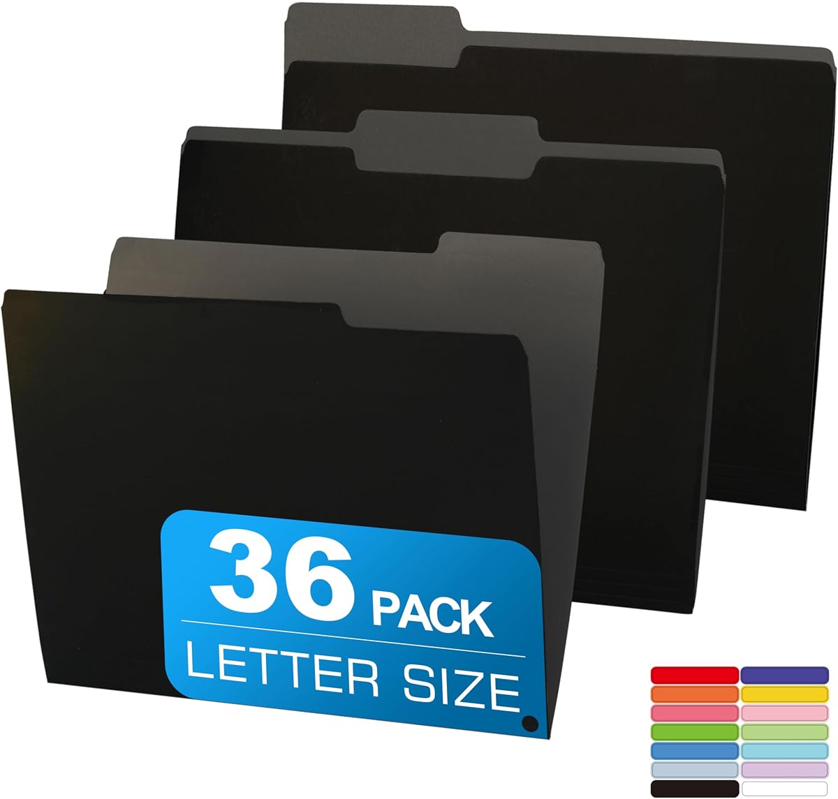 36 Packs Colored File Folders,Black File Folders,Two Tone Color File Folder 8.5 x 11 Inch,1/3 Cut Tabs Letter Size,Manila File Folders for Office,School and Home,Organization