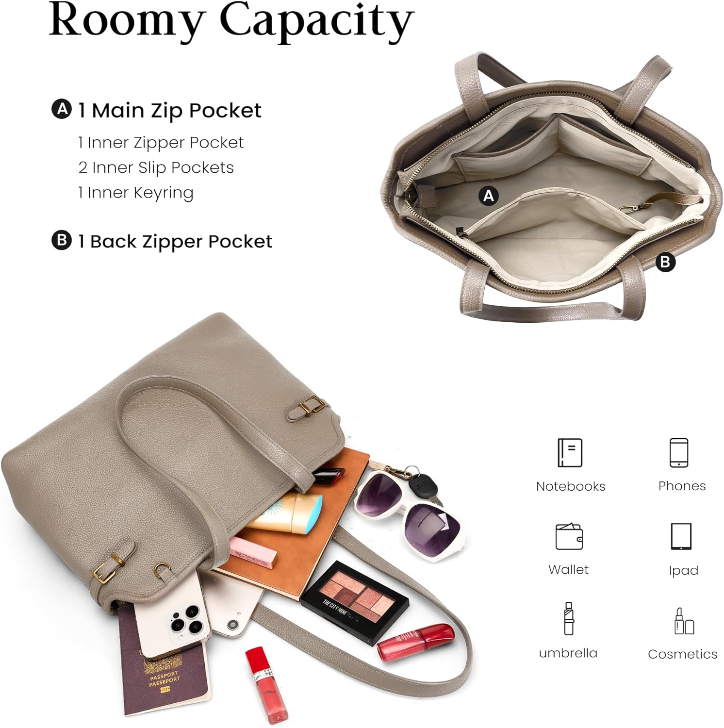 befen Soft Genuine Leather Medium Tote Bag for Women Designer Totes Purse Handbags with Top Handles Satchel Purses - Image 3