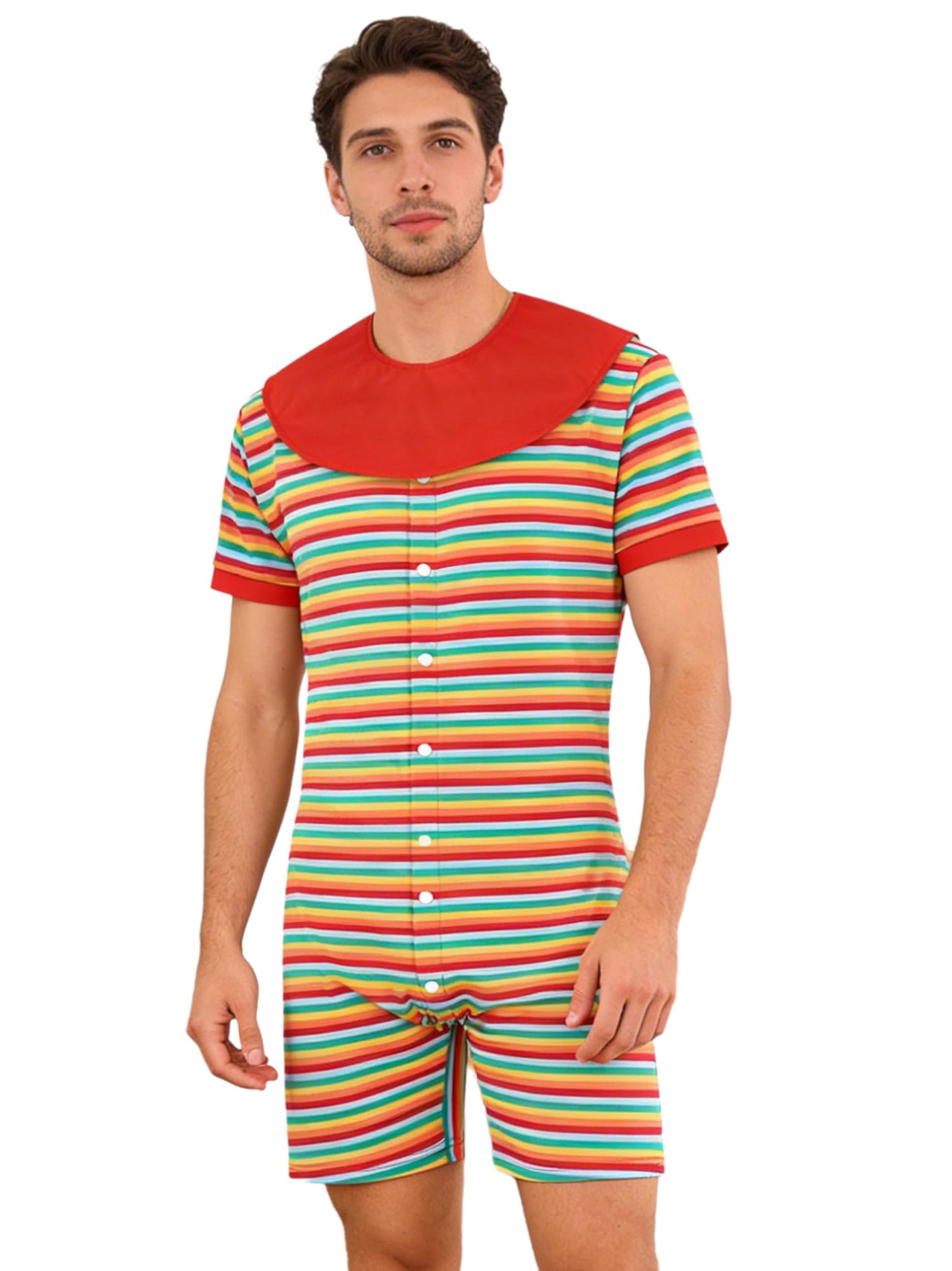 Men Nightwear Undershirts Buttoned Crotch Jumpsuit One Piece Rompers Stripe Leotard Top Pajamas