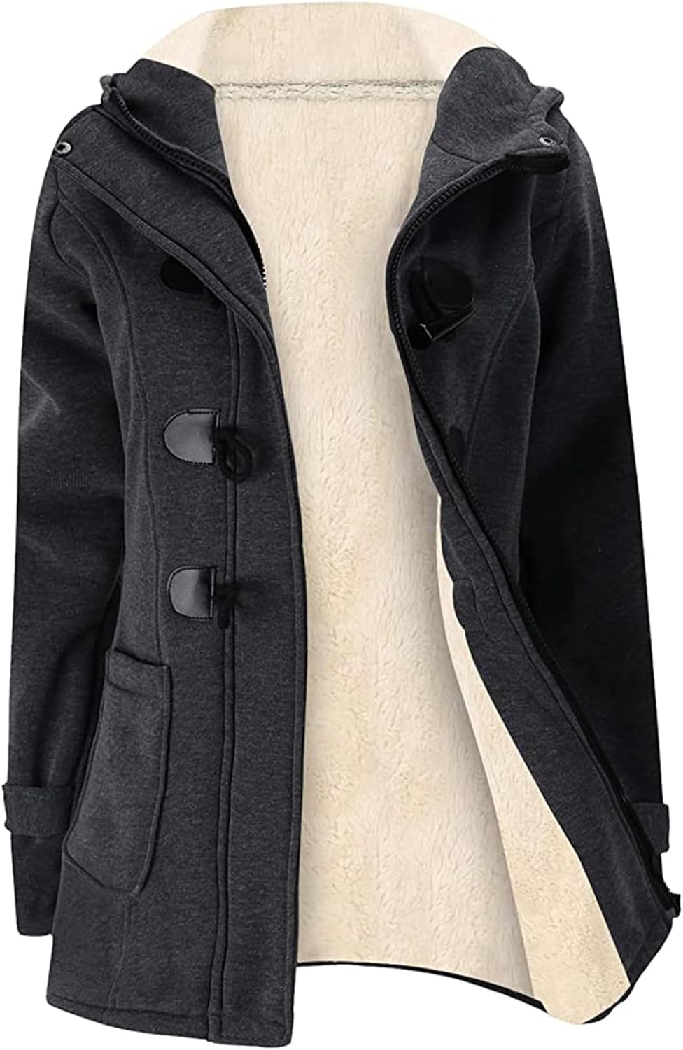 Wyeysyt Winter Jackets for Women Fleece Sherpa Lined Jacket Womens Duffle Toggle Coat Warm Hooded Casual Jacket