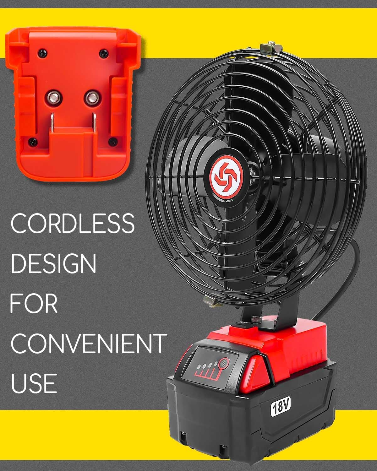 Portable Cordless Jobsite Fan Fit for 18V Milwaukee Battery, Outdoor Rechargeable Camping Fan 17W 3500RPM Brushless Cooler 70-170 Angle Adjustable with Low Voltage Protection