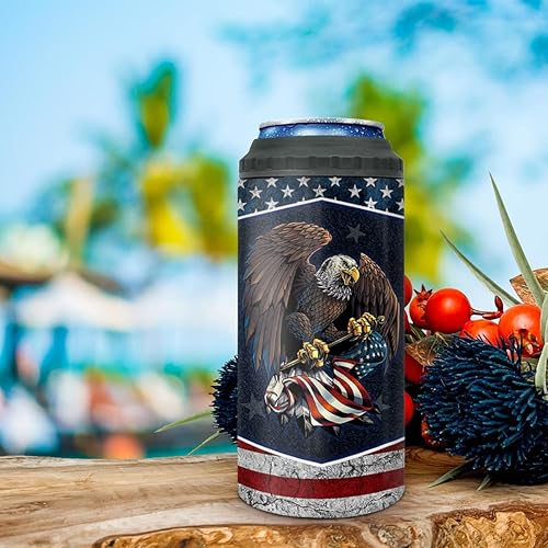 Miniatura 7 de winorax Vaso enfriador de latas de la bandera estadounidense 4 en 1 con aislamiento de acero inoxidable con la bandera de Estados Unidos, taza de