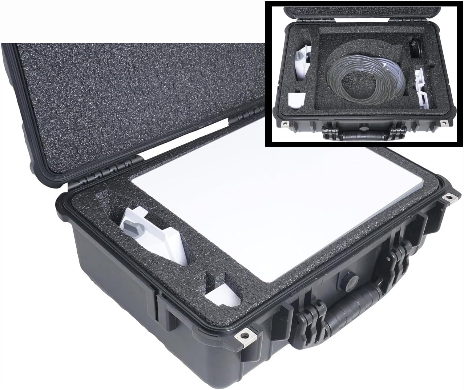 Waterproof Hard Case fits Starlink Mini Dish Kit -Precision Cut Foam For Starlink Mini, Kickstand, Pipe Adapter, Power Supply, Cables, Ethernet Cable & More in Dual Level Closed-Cell Durable Foam