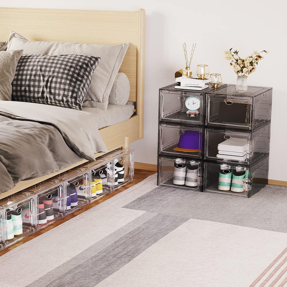 US 15 Clear Entryway Shoe Storage Boxes Stackable XXL, 8 Pack Clear Shoe Boxes Stackable for Closet, Drop Front Large Plastic Shoe Containers Collecting Sneakers