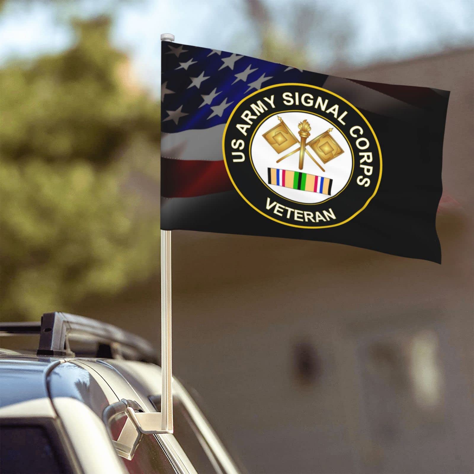 US Army Veteran Signal Corps 100% Polyester Fabric With Printing For Indoor Outdoor Decoration