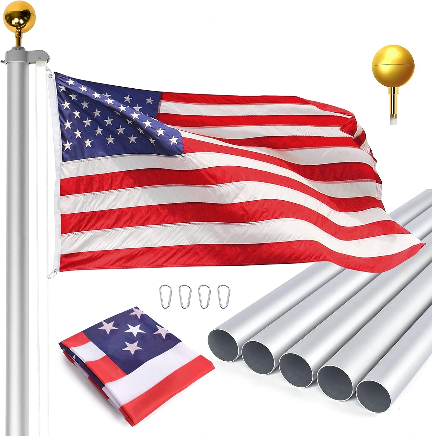 Heavy Duty Residential 20ft Sectional Flag Pole Kit