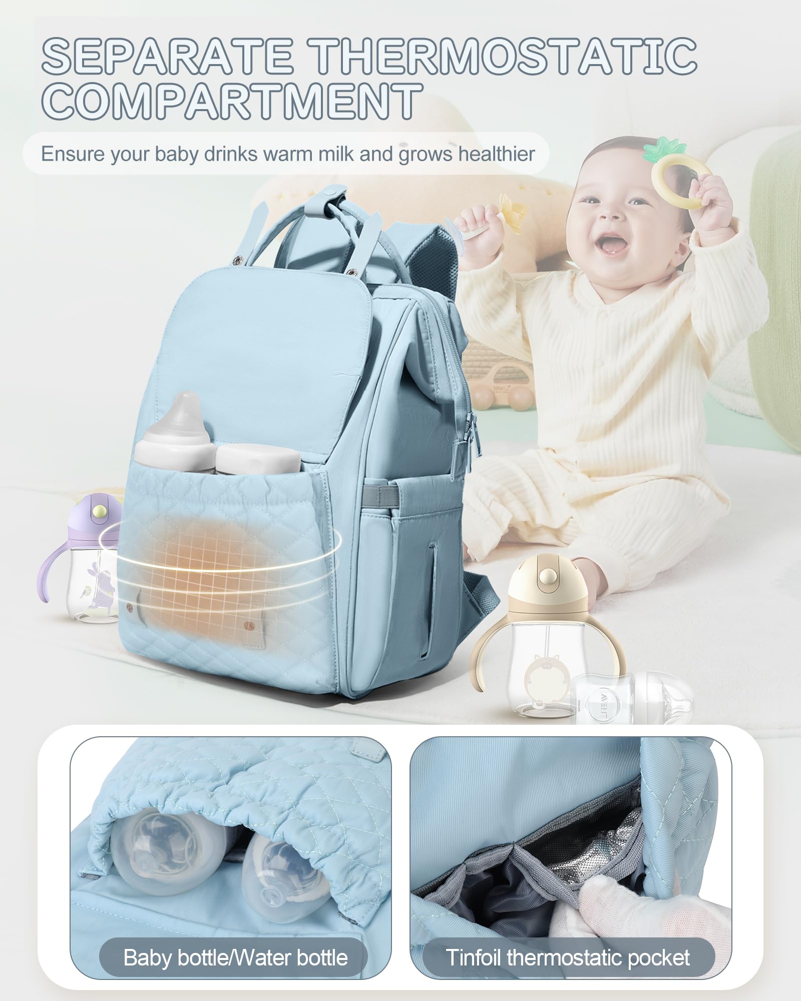 BOXSAM Zaino Mamma, Zaino Fasciatoio Mamma Multifunzione Impermeabile, Zaino cambio Neonato Grande Capacità, Zaino Passeggino Universale