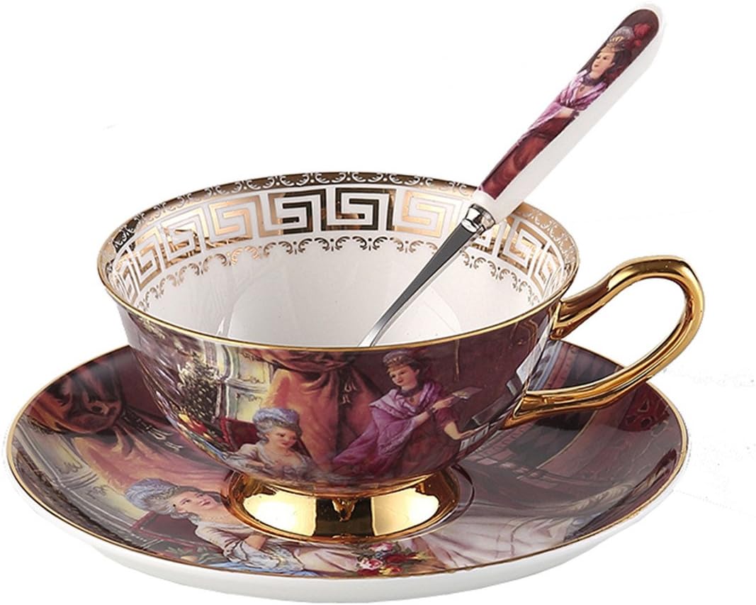 Porcelain Ceramic Oil Painting Figure Tea Cup Coffee Cup,Pink And Brown