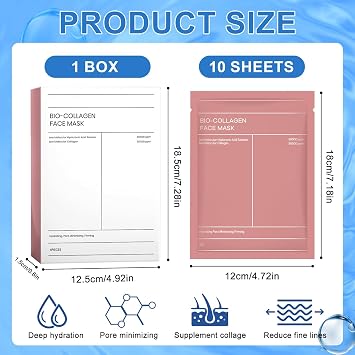10 Pcs Bio Collagen Face Mask: 8H Hydration Lock with 95%+ Serum Retention