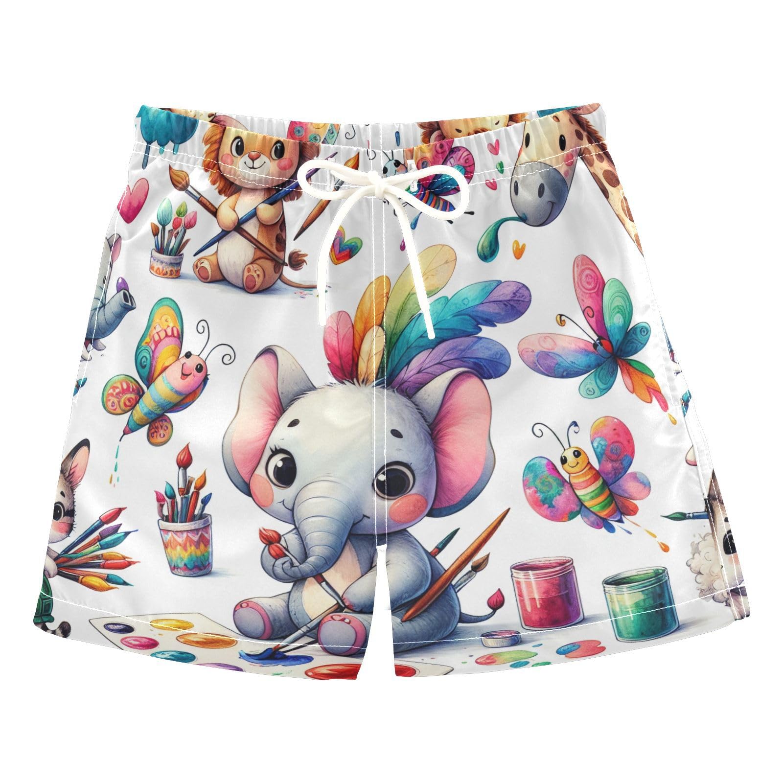 YANENDIE Boy Swim Trunks Cute Animal Painted Summer Beach Quick Dry Swimsuit Bathing Suit, 2-8T