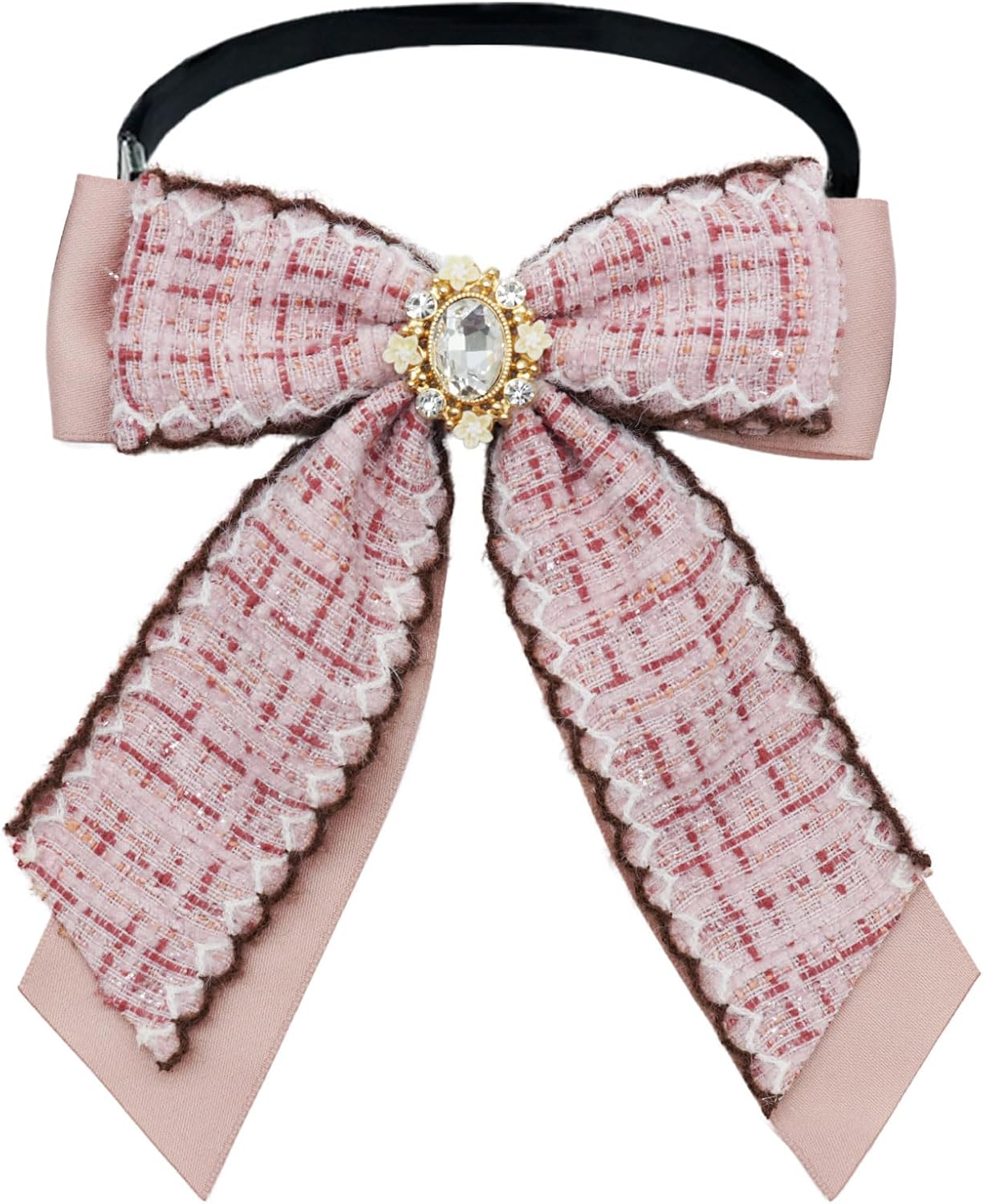 Plaid Bow Tie for Women with Rhinestone for Work Party Performance | Polyester Fabric, Plaid Texture, Center Rhinestone Ornament, Adjustable Buckle Strap, Chic Style, for Banquet, Commute, Daily