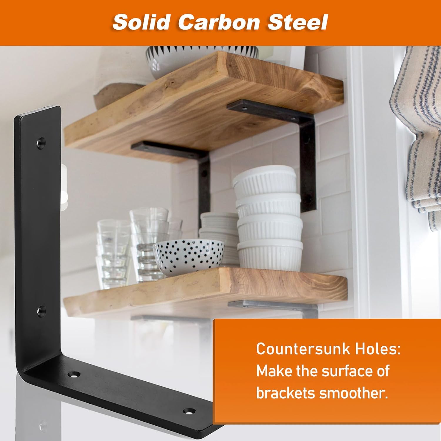 MLOQI Shelf Bracket Heavy Duty Shelf Brackets, 5mm Thick Premium Iron L Brackets for Shelves, Black Iron Metal Shelf Brackets with Hardware 6 Pack (6" x 4")