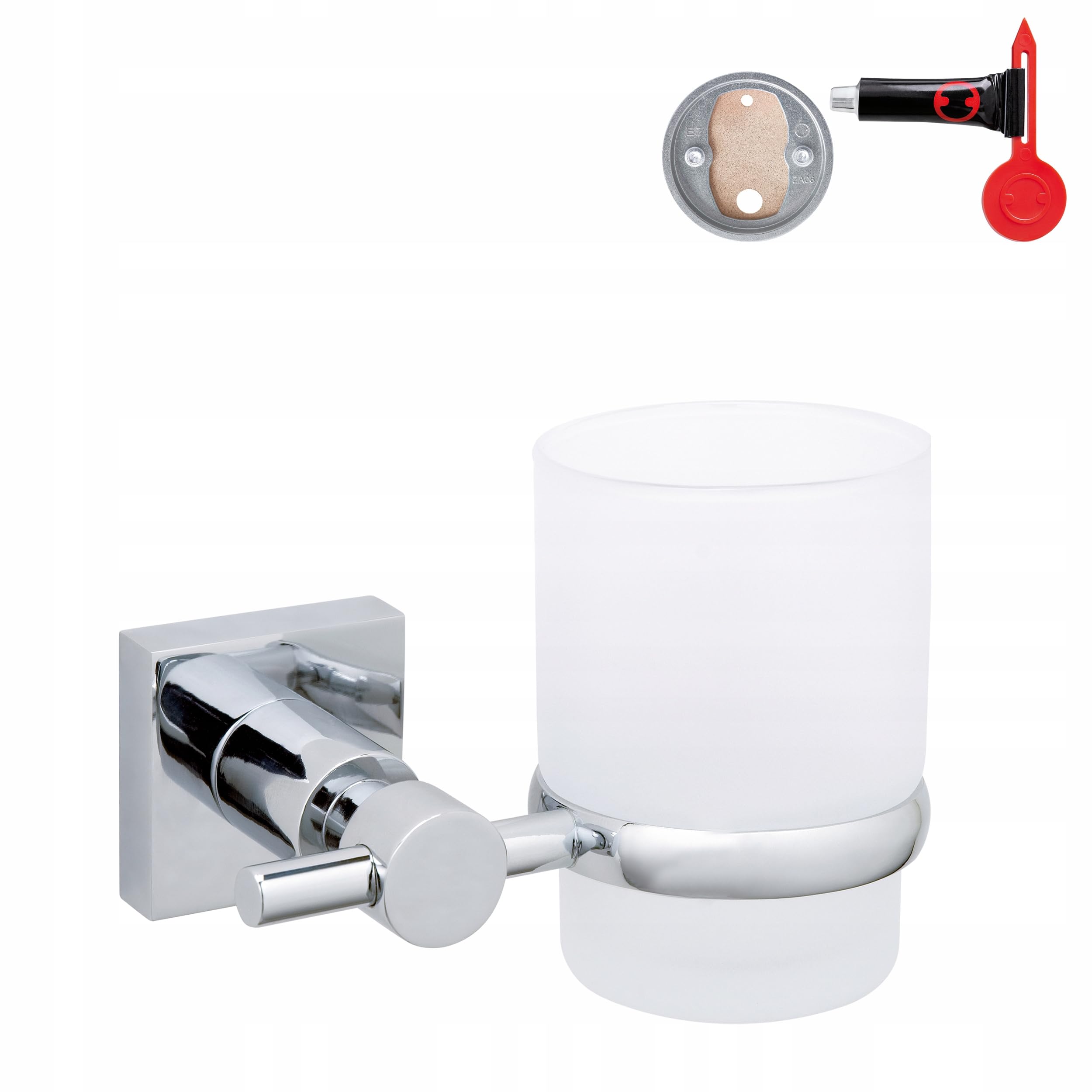 Tesa Uk Chrome/ White Tesa Hukk Tumbler Holder, High Gloss D Metal, Self-Adhesive, Adhesive Mounting Technology, 95Mm X 125Mm X 90Mm