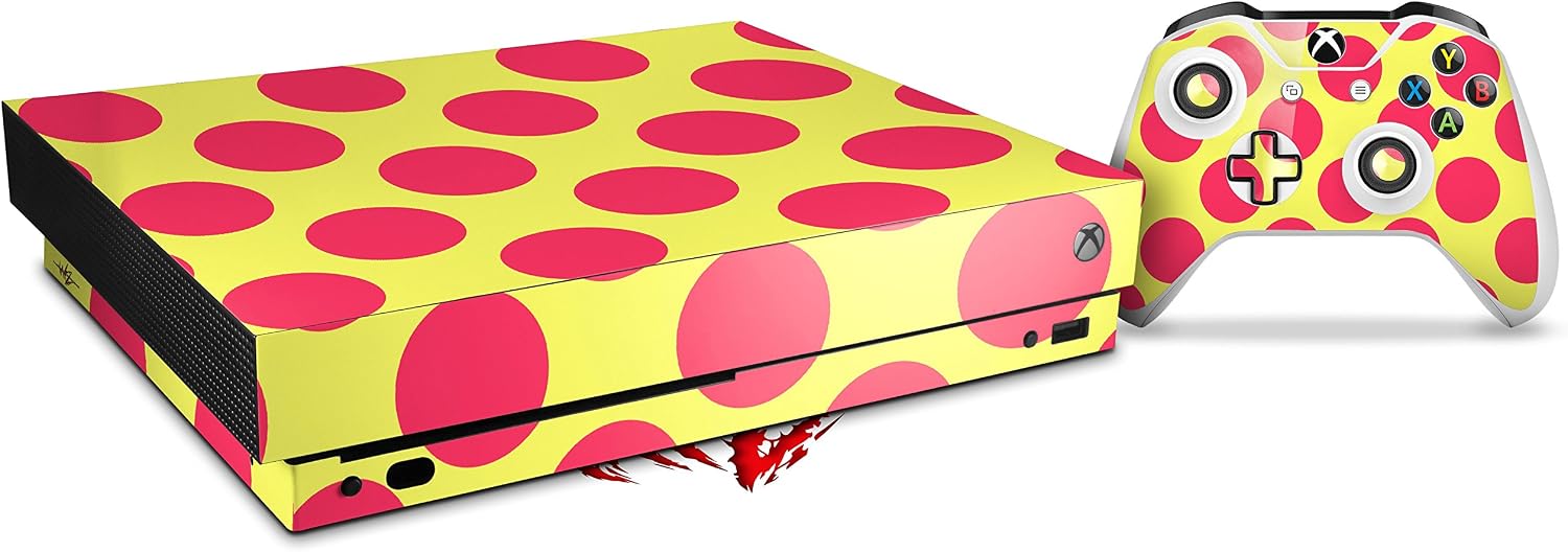 Decal Vinyl Skin Wrap Compatible with Xbox One X Console and Controller - Kearas Polka Dots Pink and Yellow