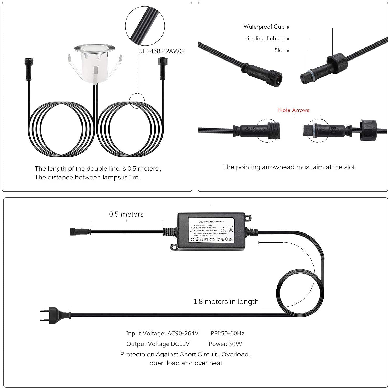 6 kit faretti da incasso a LED per terrazza sepolta plafoniera,LED da incasso 0,6 W IP67 DC12 V, impermeabile, lampada esterna per strada, scala, piscina, cortile, bagno bianco caldo