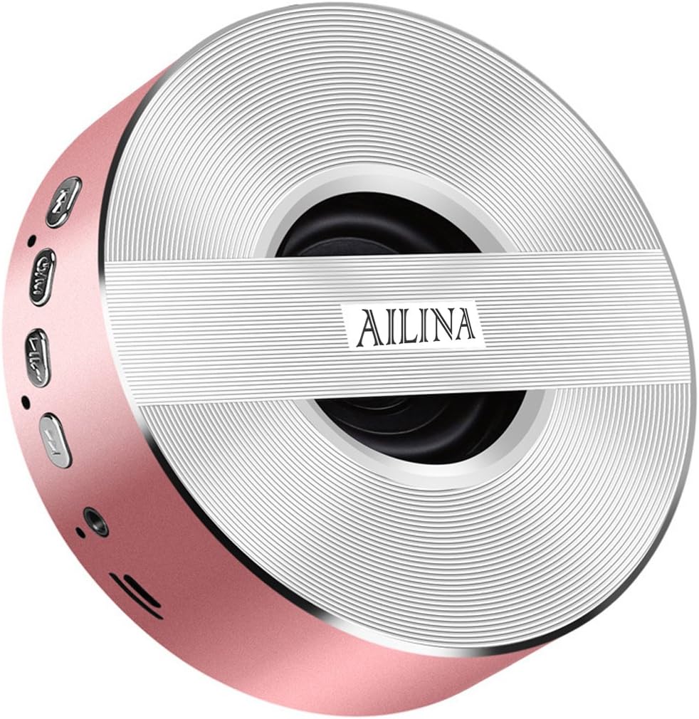 Wirless Bass Speaker,Ailina Mini Portable Rechargeable Bluetooth Speaker with Microphone for Tablet/Laptops(Rose Gold)