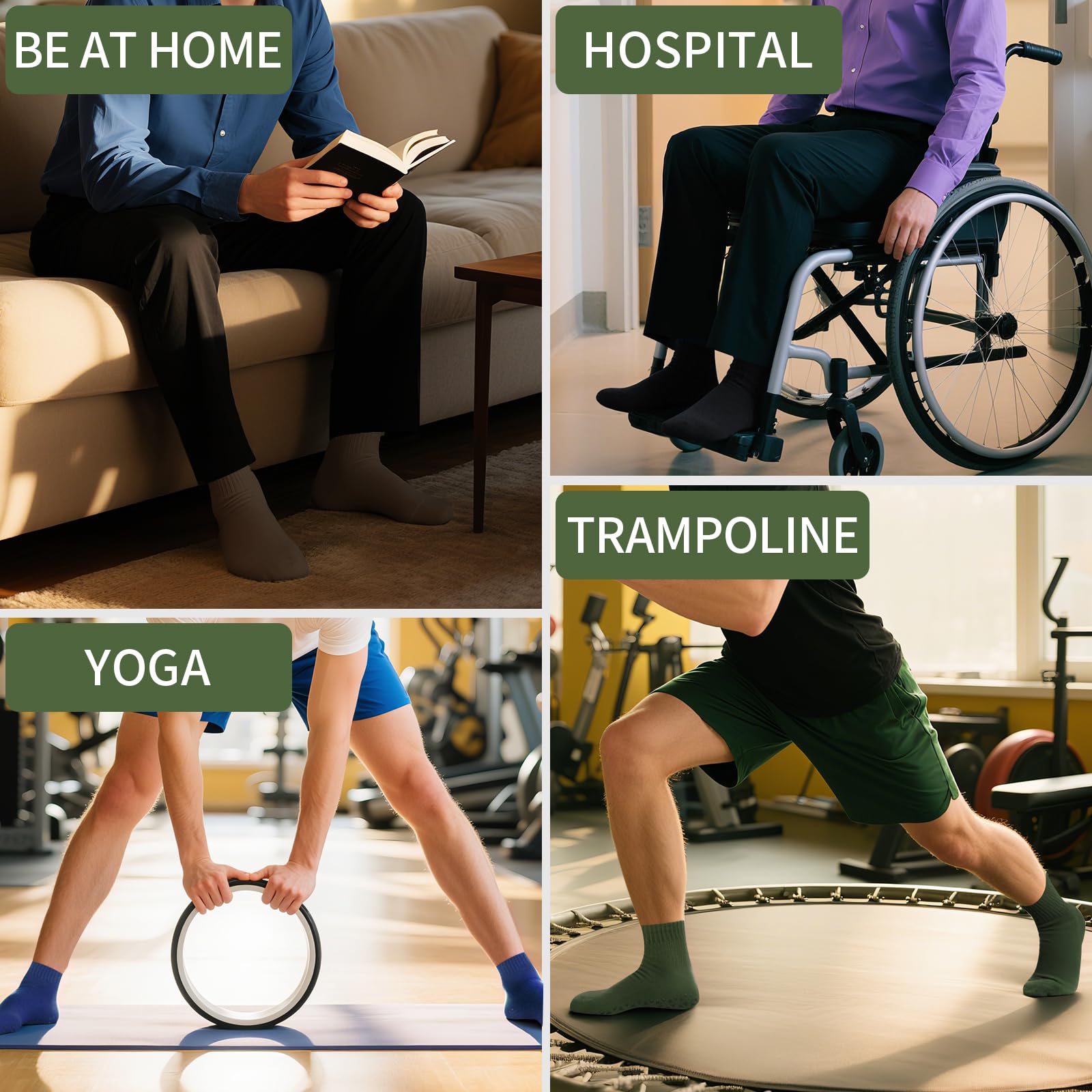 Sophproton 100 paia di calzini antiscivolo da uomo, confezione da 100 paia di calzini antiscivolo da ospedale con impugnature per infermieristica, lavoro, yoga, palestra