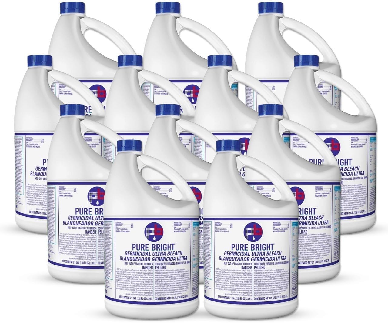 Twentyeight Pure Bright Liquid Bleach 1 Gallon Bottle Ultra Bleach Cleaner Bleach Liquid, Organic Matter Bulk Buy - 12 Bottles, White