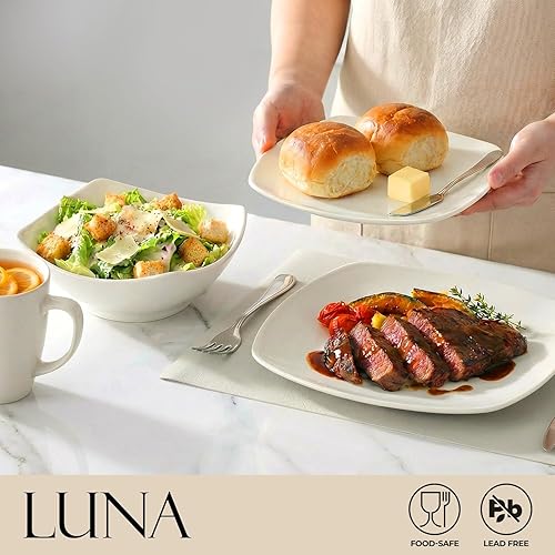 Miniatura 2 de Zulay Kitchen Luna - Juego de platos y cuencos, juego de vajilla de porcelana moderno de 16 piezas para 4, resistente a las astillas y a los Blanco