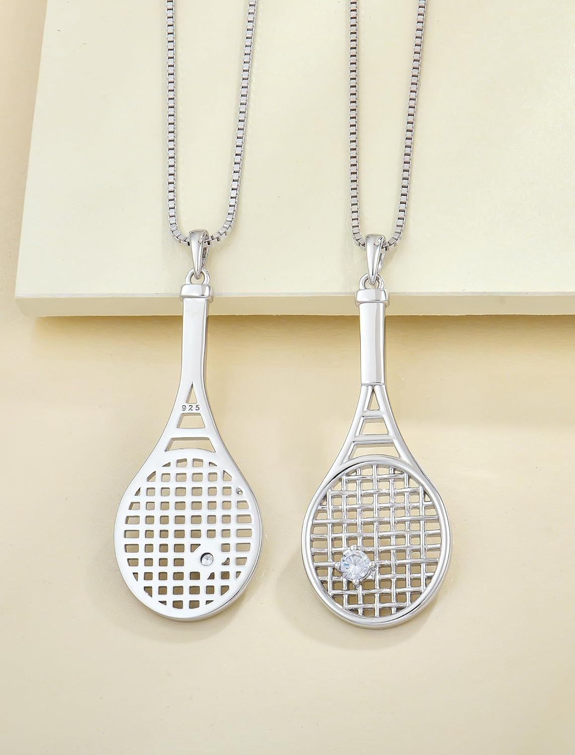 YL Tennis Racquet Pendant Necklace 925 Sterling Silver Gemstones Love Sports Jewelry for Women Men - Image 4