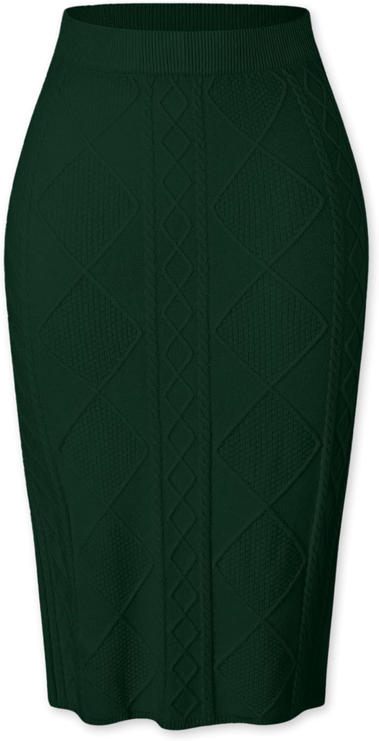 SANGTREE Women's Elastic High Waist Skirt Knit Stretchy Bodycon Midi Sweater Skirt